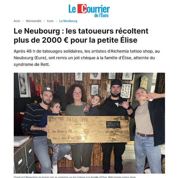 Le Neubourg : les tatoueurs récoltent plus de 2000 € pour la petite Élise