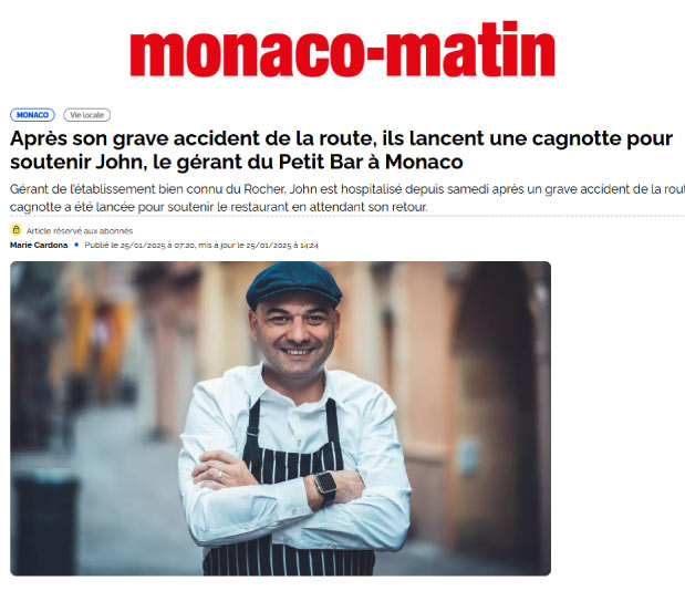 Après son grave accident de la route, ils lancent une cagnotte pour soutenir John, le gérant du Petit Bar à Monaco