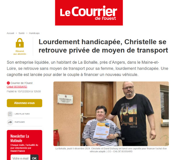 Lourdement handicapée, Christelle se retrouve privée de moyen de transport